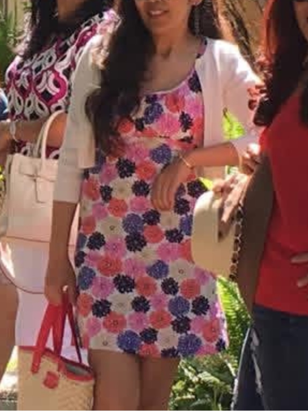 Boden Floral Scoop-Neck Dress in Pink, Navy & Coral